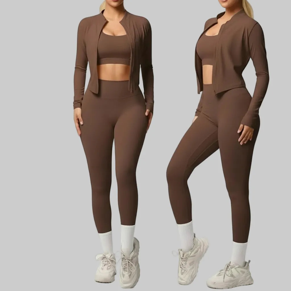 Conjunto fitness mujer 3 piezas para gym y yoga
